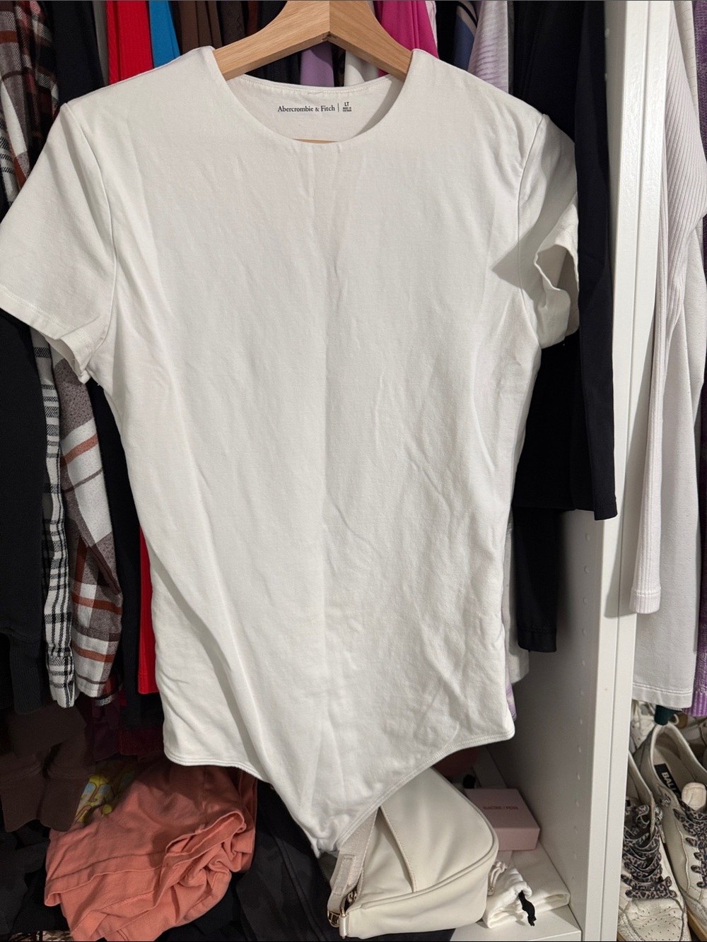Abercrombie & Fitch White Short-Sleeve Crewneck Bodysuit